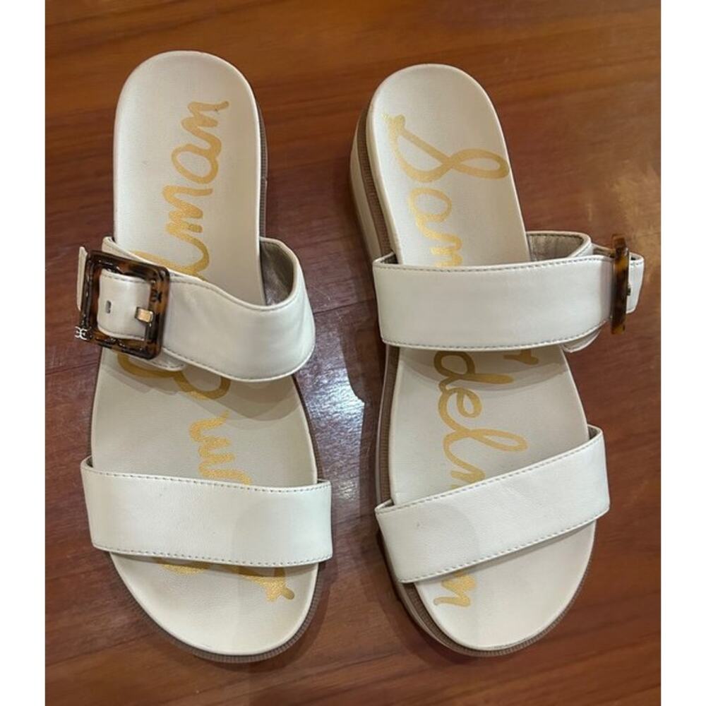 Sam Edelman Cream Double Strap Slide Sandals with Buckle